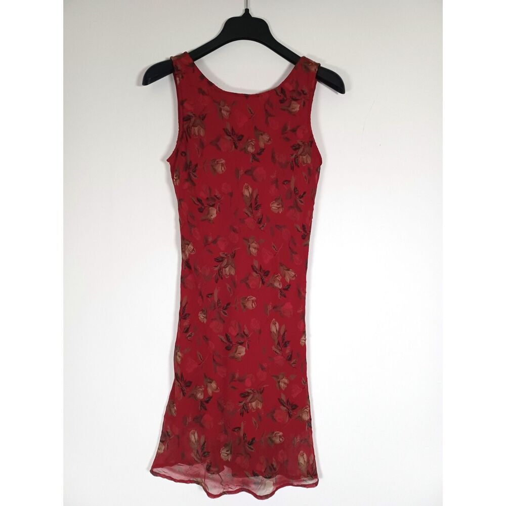 Vintage 90s Y2k City Triangles Dress Bias Cut Small Fairy Red Sleeveless Modest